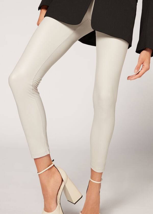 Leggings Calzedonia Leather Effect Branco | BR2665KI