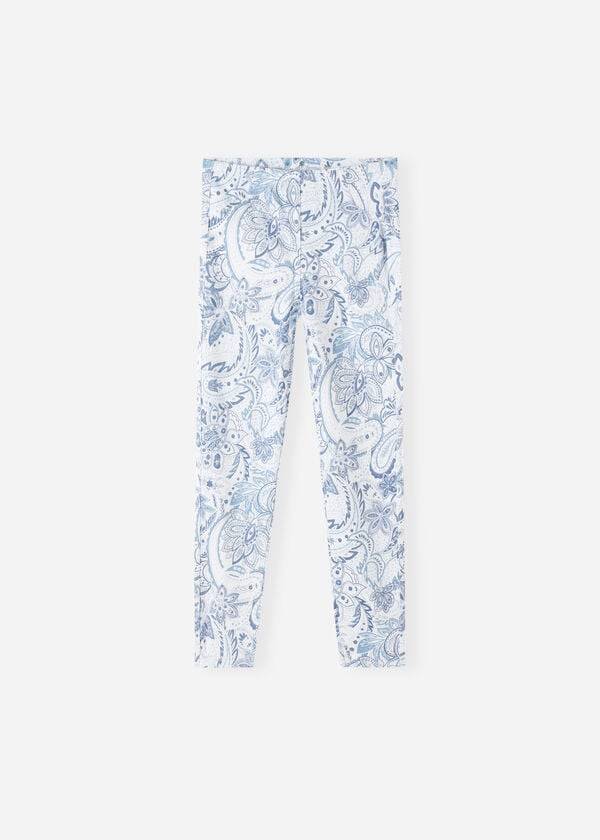 Leggings Calzedonia Paisley-Print Denim Criança Branco Azuis | BR3136MA