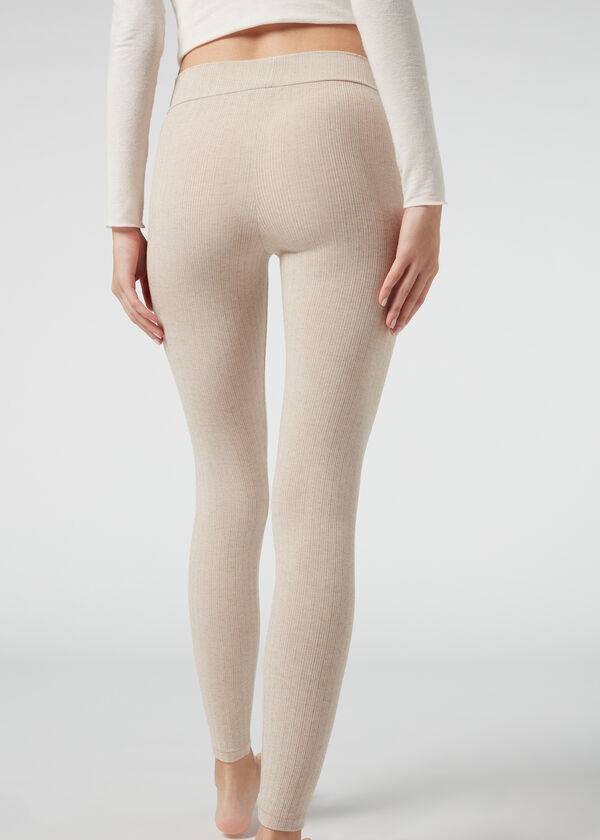 Leggings Calzedonia Ribbed with Cashmere Bege | BR2674OR