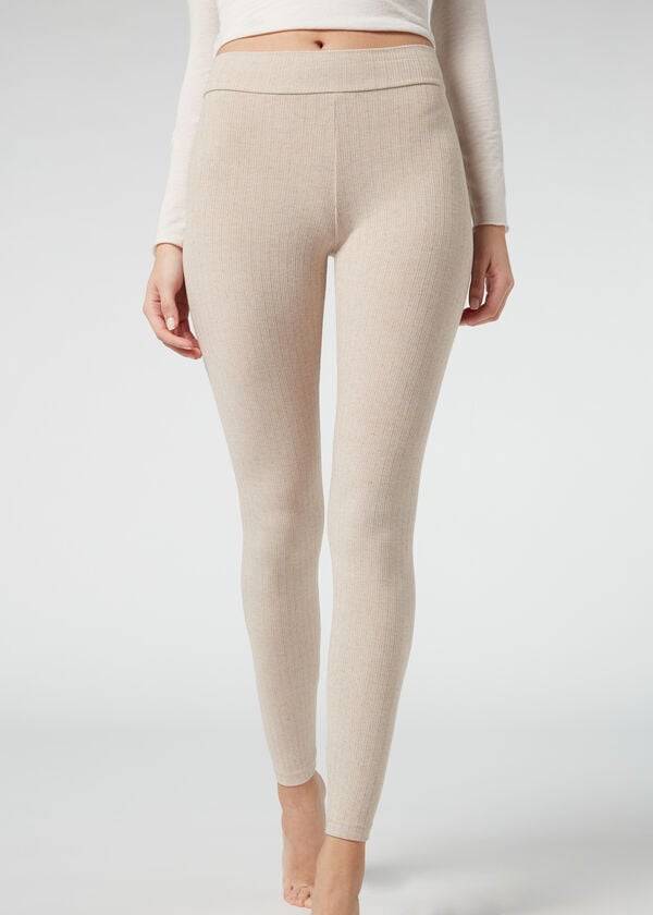 Leggings Calzedonia Ribbed with Cashmere Bege | BR2674OR