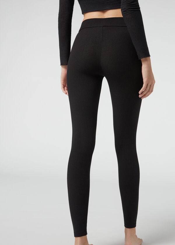 Leggings Calzedonia Ribbed with Cashmere Pretas | BR2675IS