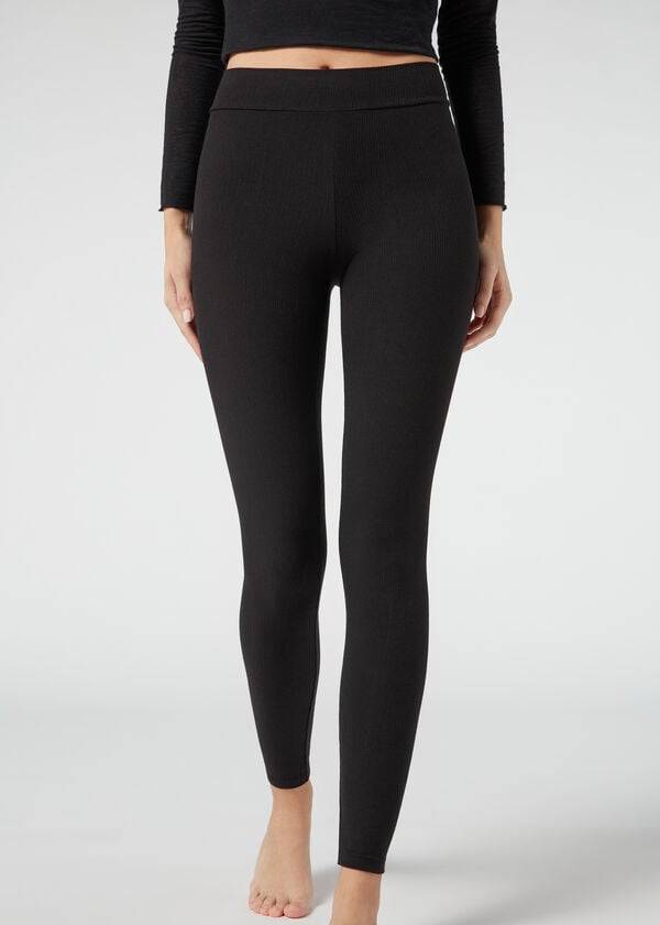 Leggings Calzedonia Ribbed with Cashmere Pretas | BR2675IS