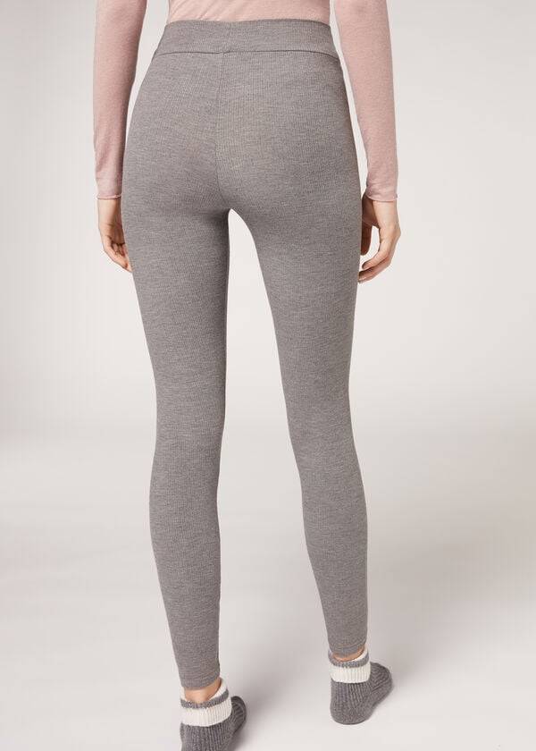 Leggings Calzedonia Ribbed with Cashmere Cinzentas | BR2676UT