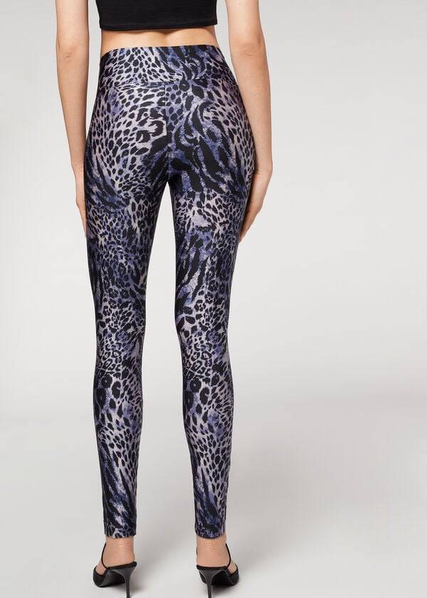 Leggings Calzedonia Shiny Animal-Print Athletic Azuis Cinzentas | BR2680EX