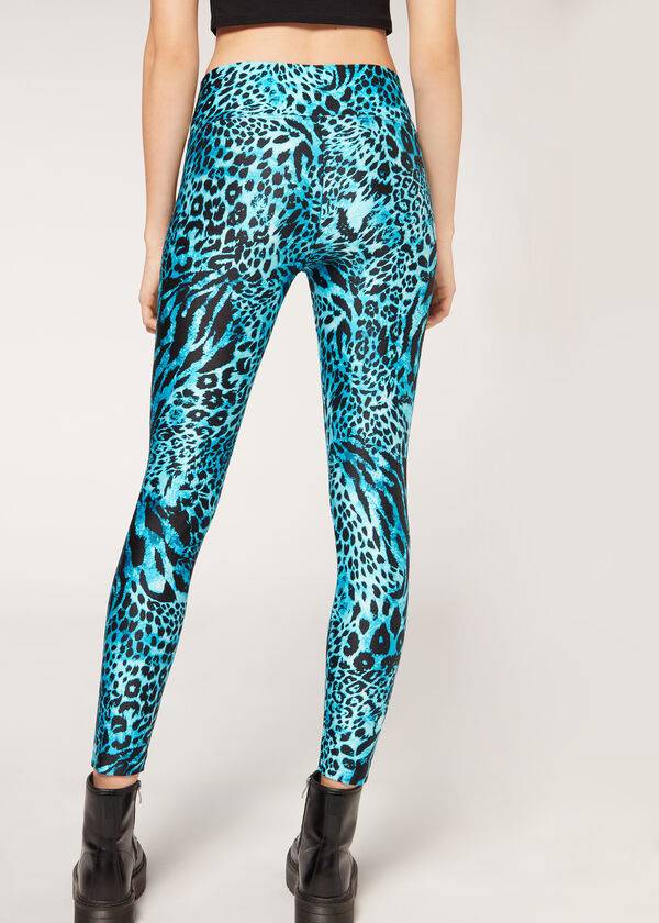 Leggings Calzedonia Shiny Animal-Print Athletic Turquesa | BR2681WY