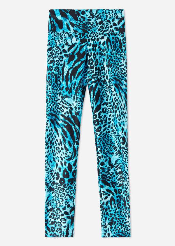 Leggings Calzedonia Shiny Animal-Print Athletic Turquesa | BR2681WY