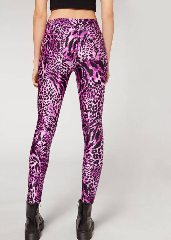 Leggings Calzedonia Shiny Animal-Print Athletic Rosa | BR2682QZ