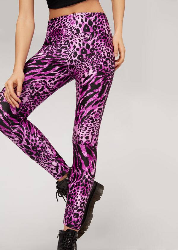 Leggings Calzedonia Shiny Animal-Print Athletic Rosa | BR2682QZ