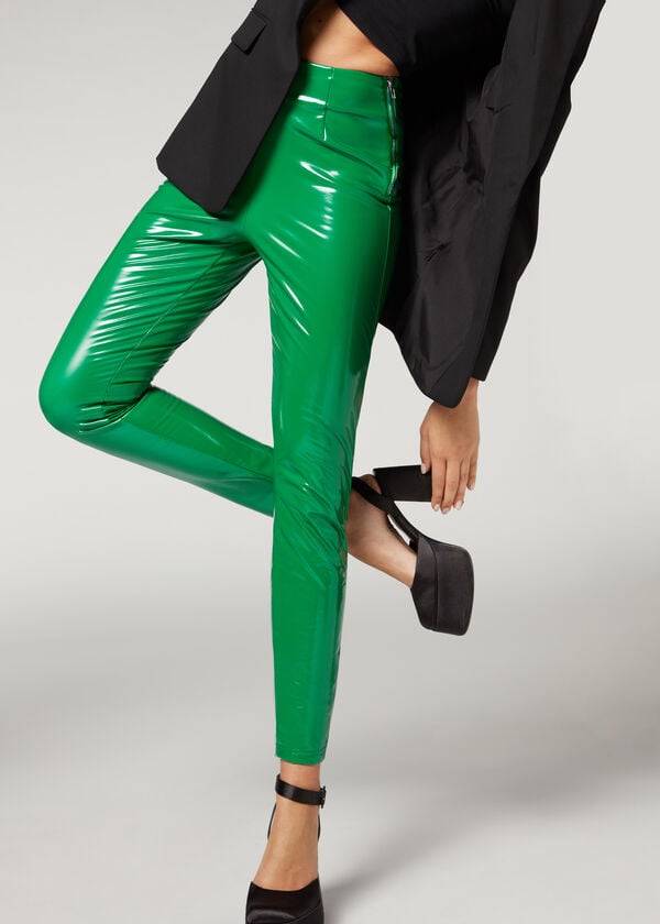 Leggings Calzedonia Skinny in Thermal Vinyl Verdes | BR2687CE