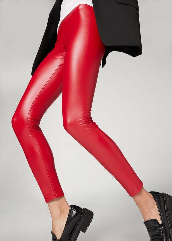 Leggings Calzedonia Thermal Leather Effect Vermelhas | BR2699AP