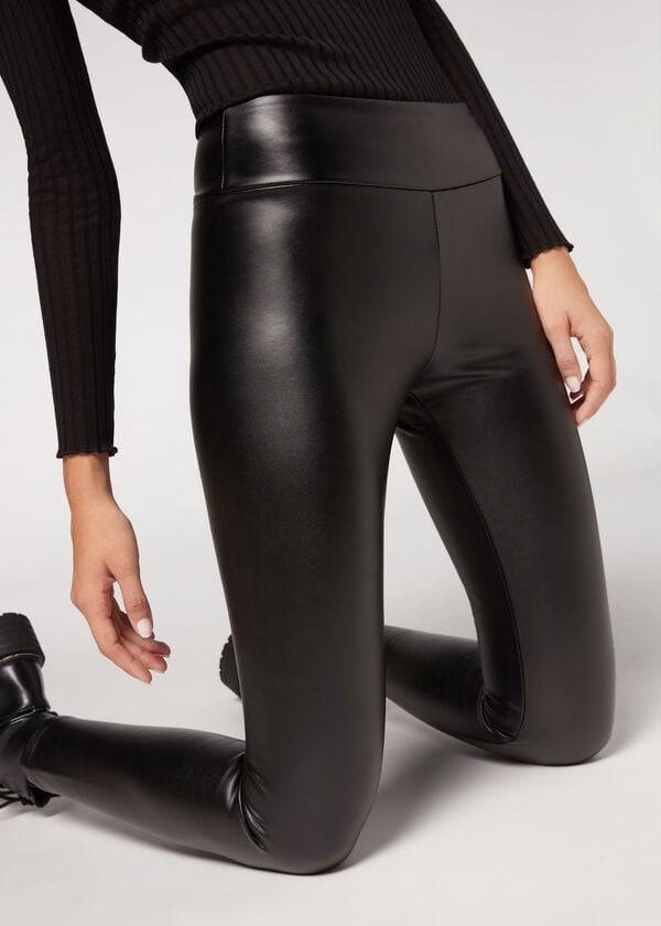 Leggings Calzedonia Thermal Leather Effect Pretas | BR2700PQ