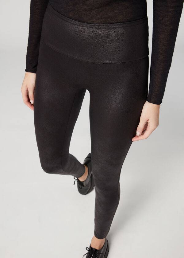 Leggings Calzedonia Total Shaper Faux Leather Pretas | BR2705TV