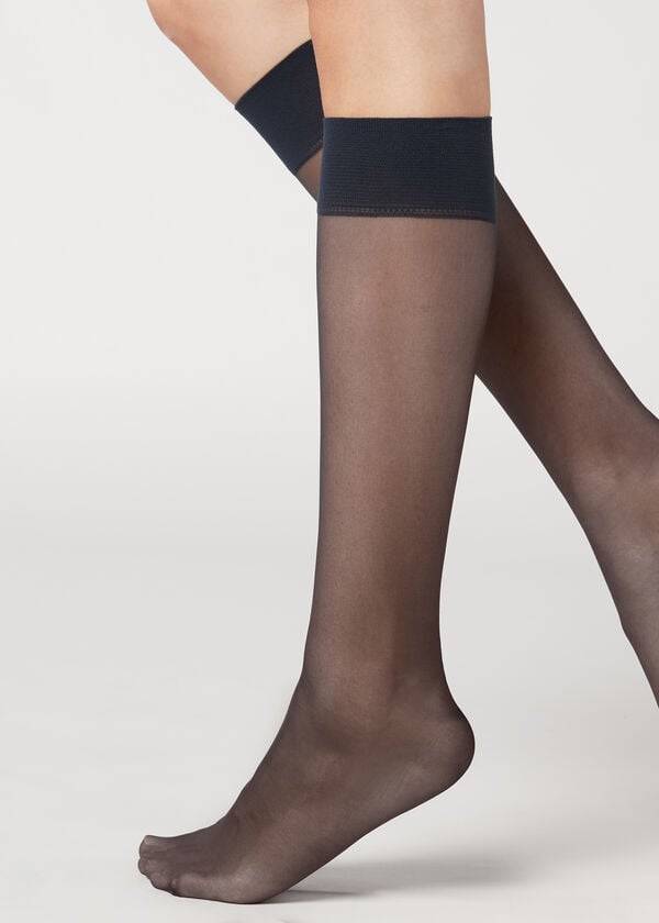 Meias Calzedonia 20 Denier Comfort Cuff Knee-Highs Long Azuis | BR2224JJ