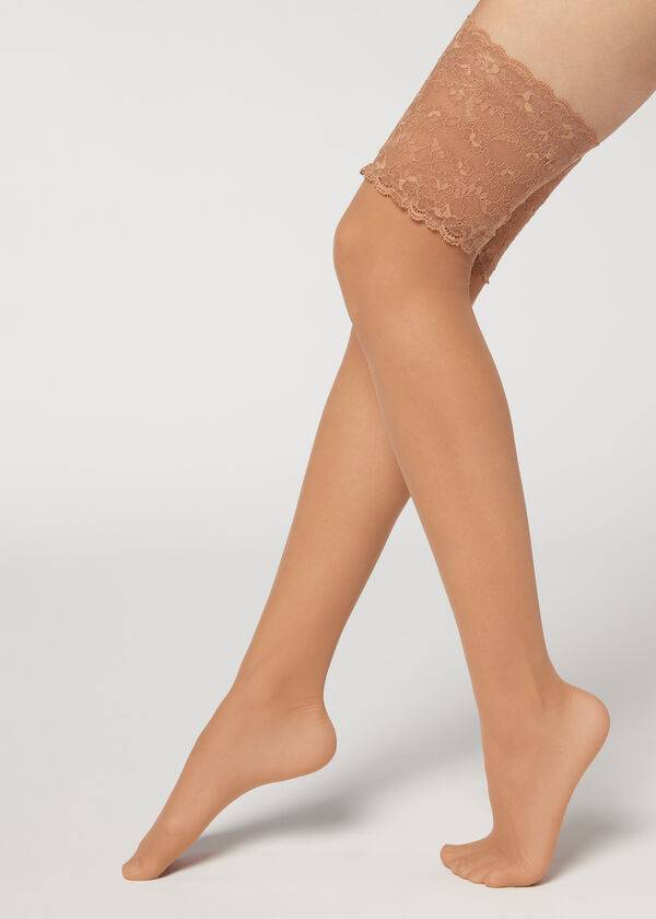 Meias Calzedonia 20 Denier Opaque Thigh-Highs Bege | BR1237KI