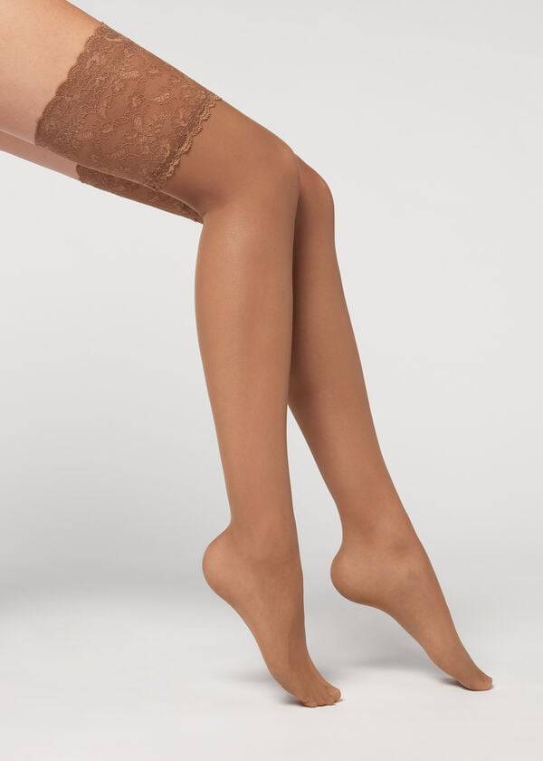 Meias Calzedonia 20 Denier Opaque Thigh-Highs Caqui | BR1239ZG