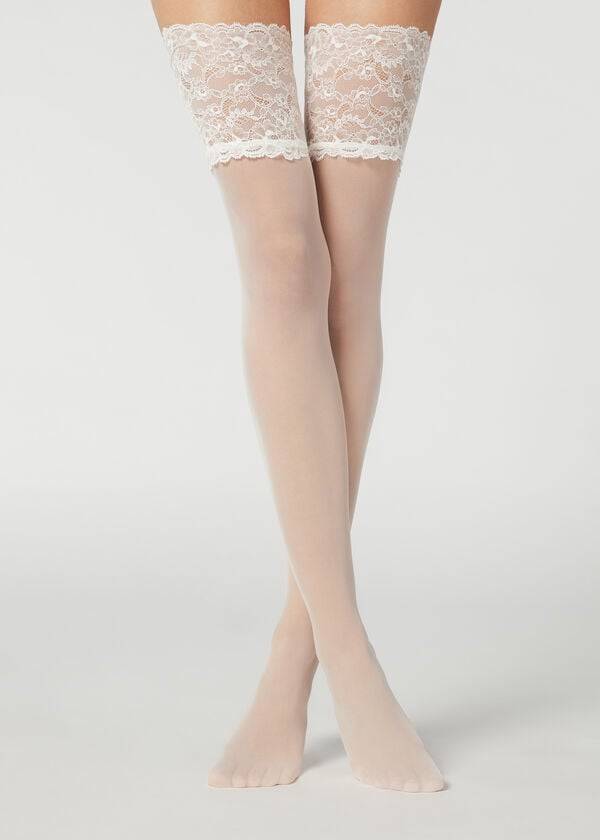 Meias Calzedonia 20 Denier Opaque Thigh-Highs Branco | BR1240XF