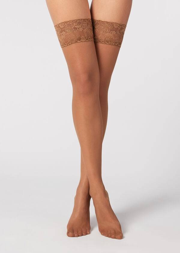 Meias Calzedonia 20 Denier Sheer Thigh-Highs Marrom | BR1247WY