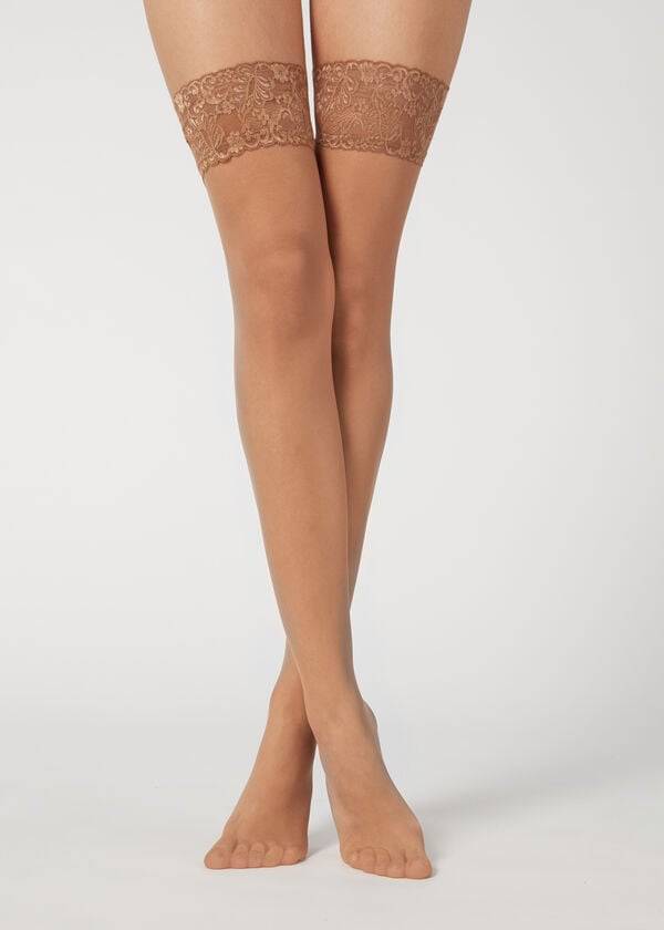 Meias Calzedonia 20 Denier Sheer Thigh-Highs Caqui | BR1249RW