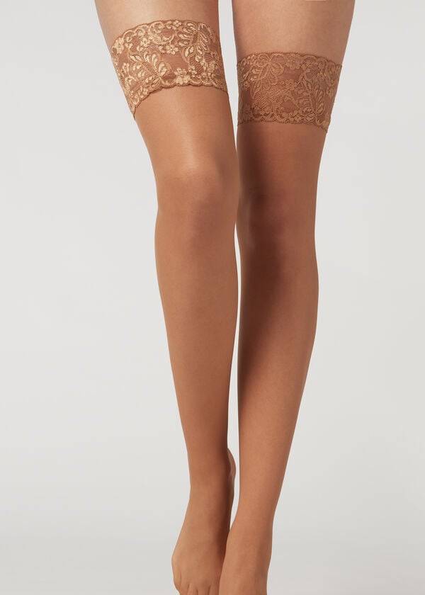 Meias Calzedonia 20 Denier Sheer Thigh-Highs Bege Marrom | BR1250TV