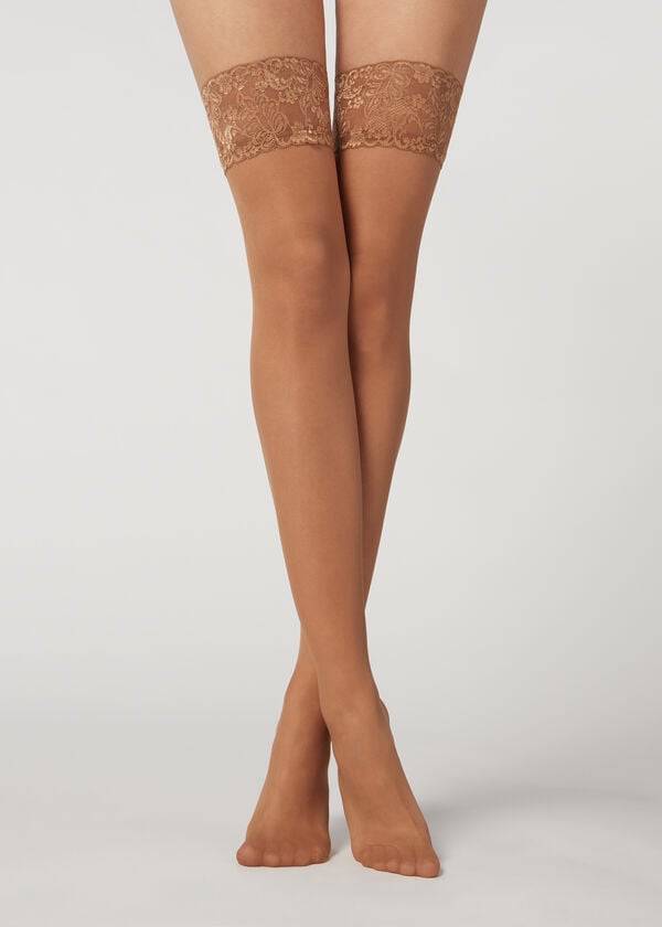 Meias Calzedonia 20 Denier Sheer Thigh-Highs Bege Marrom | BR1250TV