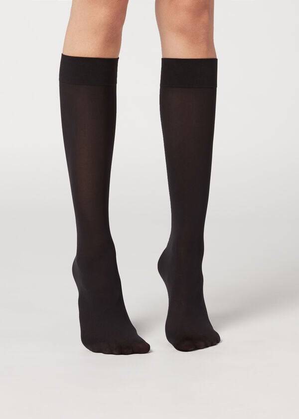 Meias Calzedonia 30 Denier Semi Opaque Microfiber Knee-Highs Long Pretas | BR2235WY