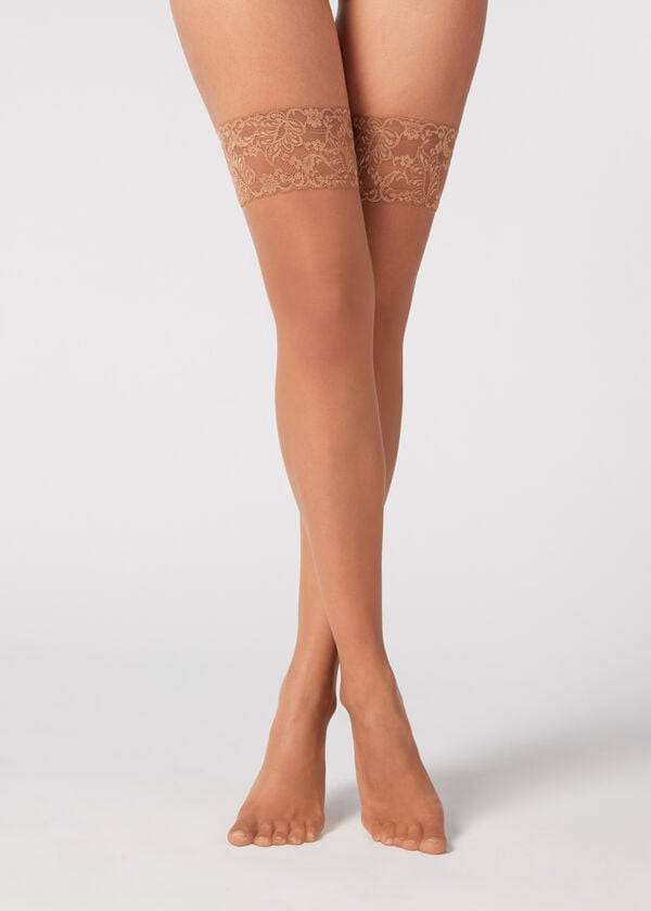 Meias Calzedonia 8 Denier Ultra Sheer Thigh-Highs Bege Marrom | BR1254OR