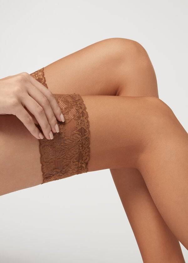 Meias Calzedonia 8 Denier Ultra Sheer Thigh-Highs Bege | BR1256AP