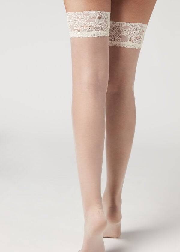 Meias Calzedonia 8 Denier Ultra Sheer Thigh-Highs rosa Branco | BR1259FM