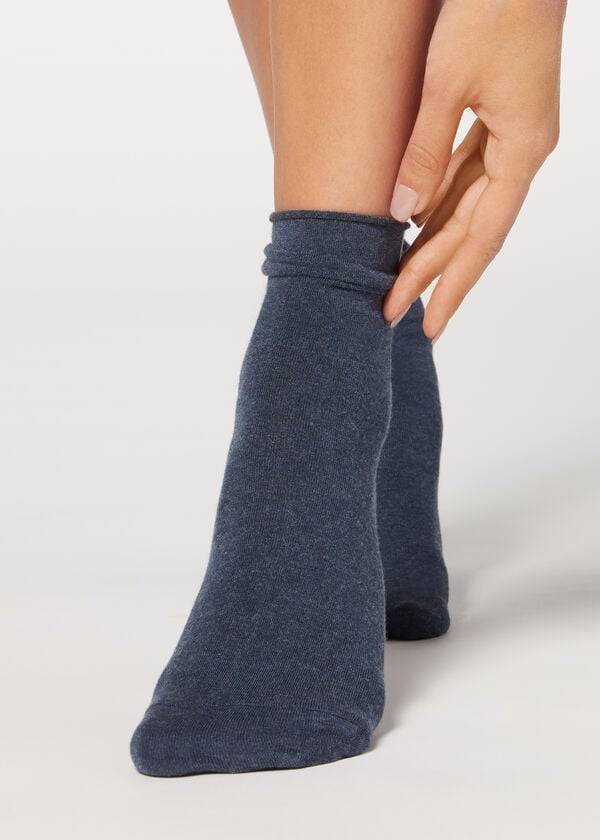 Meias Calzedonia Ankle with Cashmere Short Azul Marinho | BR2341AP