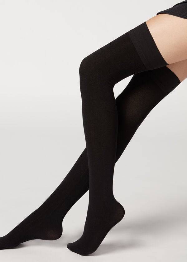 Meias Calzedonia Cashmere Thigh-Highs Pretas | BR1261HK