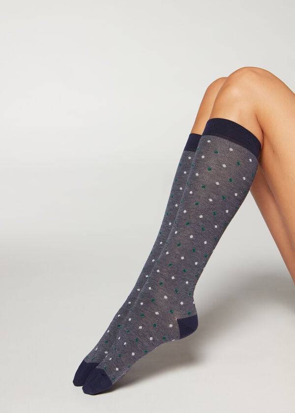 Meias Calzedonia Dot-Pattern Long Azuis | BR2241IS