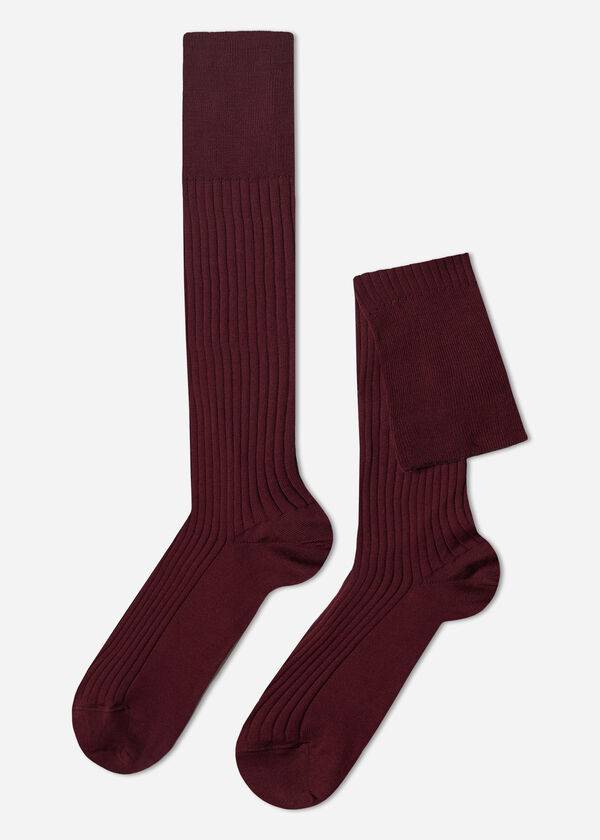 Meias Calzedonia Lisle Thread Ribbed Long Bordeaux | BR2753QZ