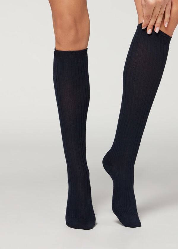 Meias Calzedonia Long Ribbed Cashmere Azuis | BR2247FM