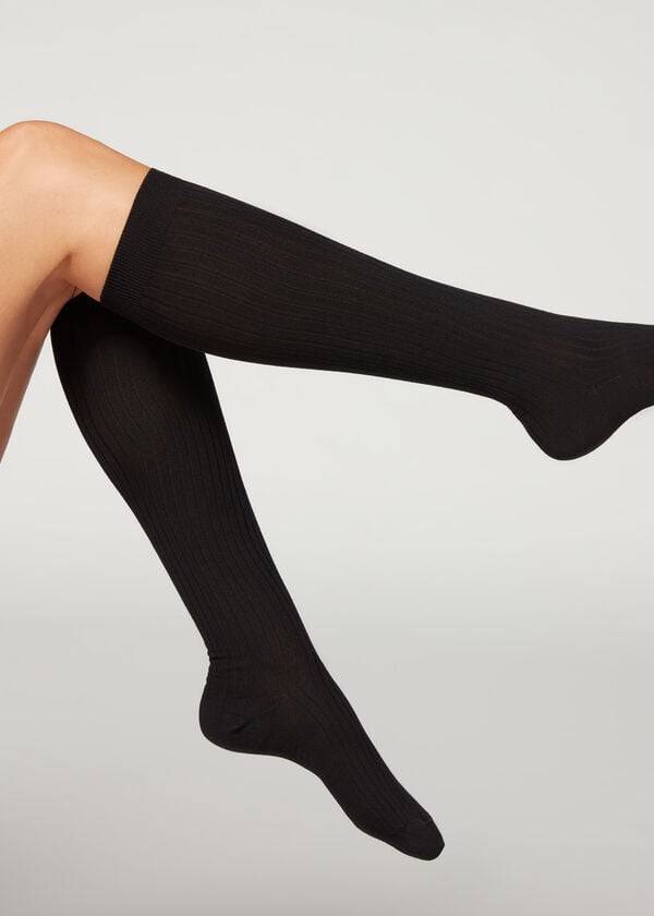 Meias Calzedonia Long Ribbed Cashmere Pretas | BR2246DN