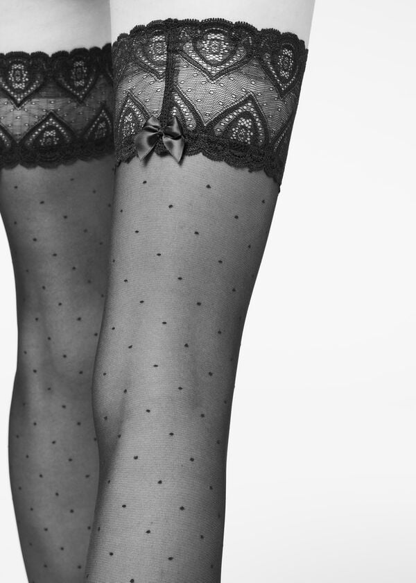 Meias Calzedonia Micro Dot 30 Denier Sheer Thigh Highs Pretas | BR1264LH