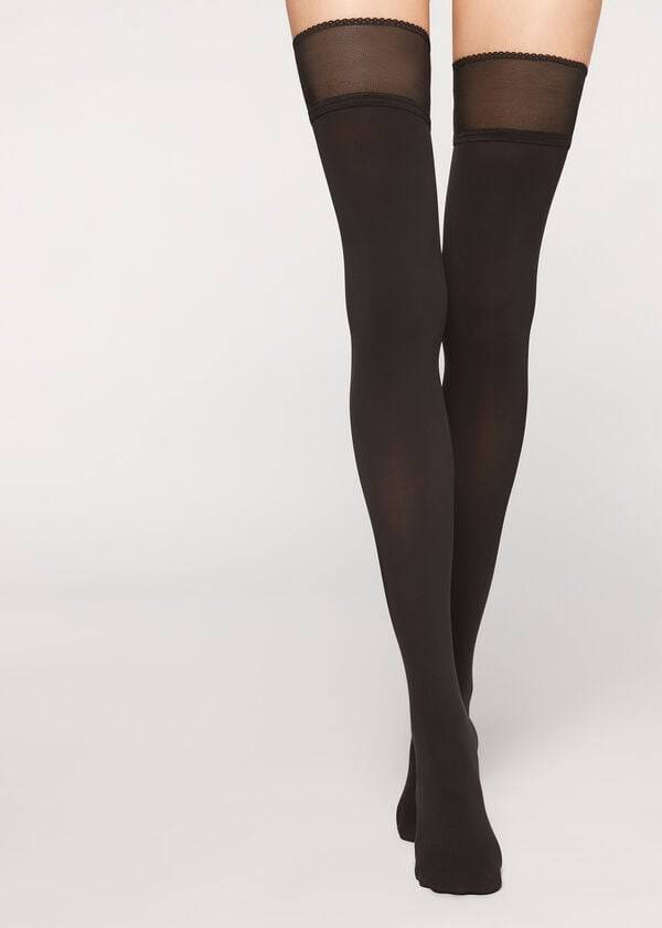 Meias Calzedonia Opaque soft touch Thigh-Highs Pretas | BR1268VD