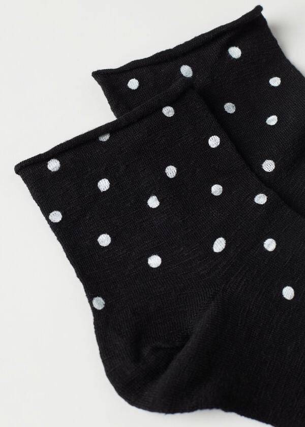 Meias Calzedonia Polka Dot Motif Short with Linen Pretas | BR2467GL