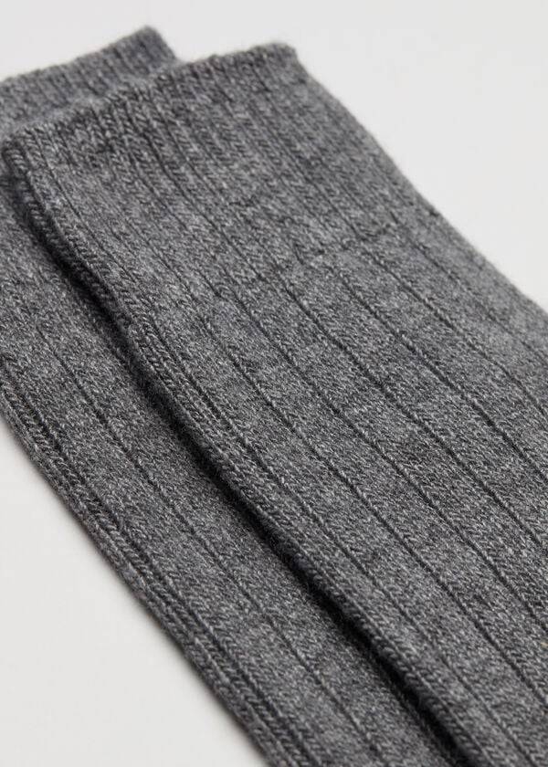 Meias Calzedonia Ribbed Crew with Wool and Cashmere Cinzentas | BR2820TV