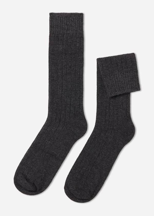 Meias Calzedonia Ribbed Crew with Wool and Cashmere Cinzentas | BR2838FM