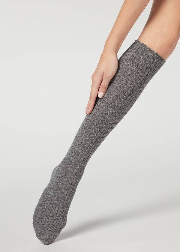 Meias Calzedonia Ribbed Long with Wool and Cashmere Cinzentas | BR2255CE