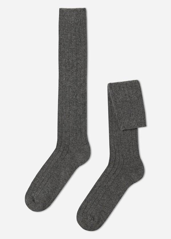 Meias Calzedonia Ribbed Wool and Cashmere Long Cinzentas | BR2775YU