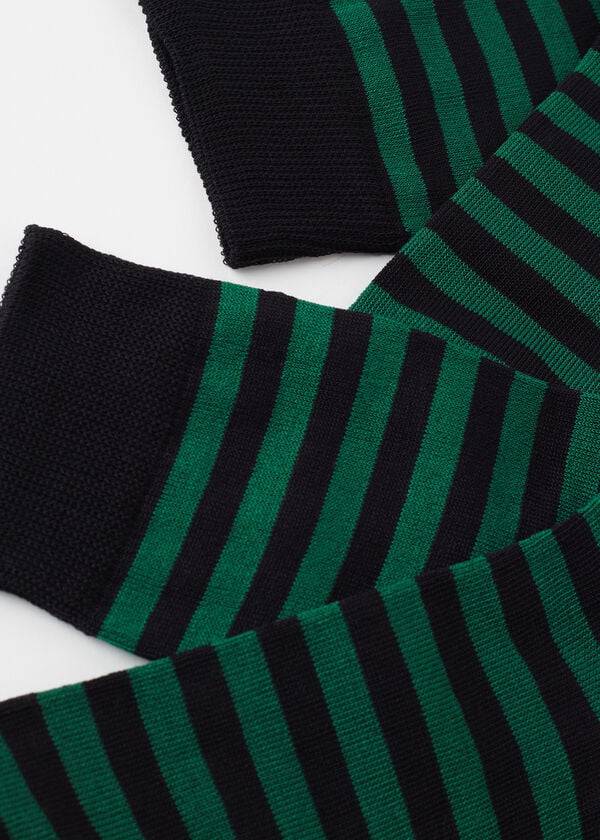 Meias Calzedonia Two-Tone Striped Crew Verdes | BR2877LH