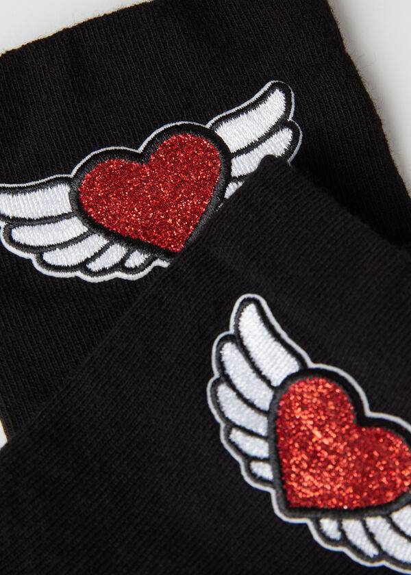 Meias Calzedonia Winged Heart Appliqué Short Pretas | BR2557EX