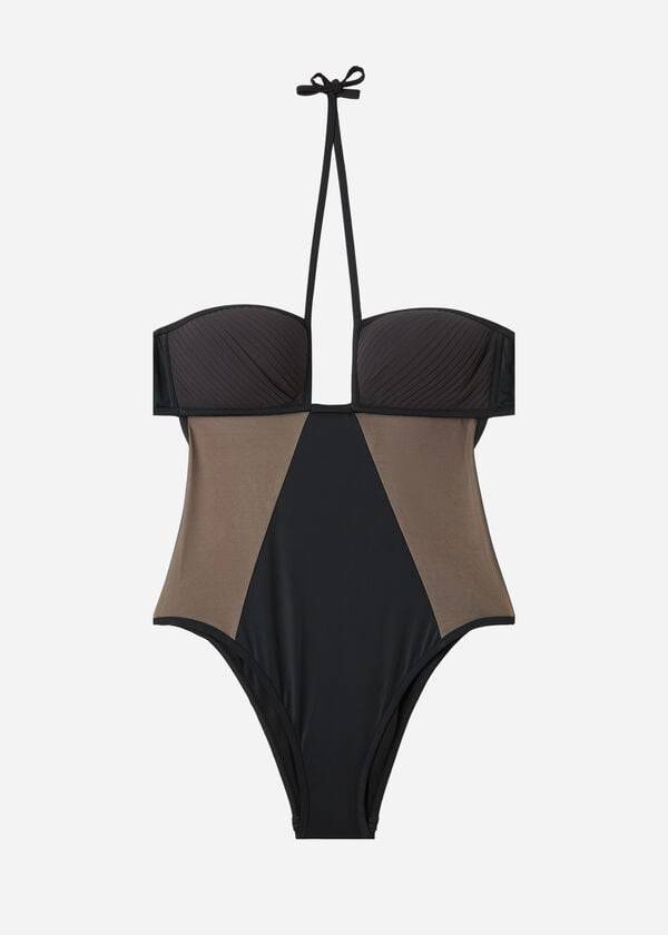 Swimsuits Calzedonia One Piece Tulle Insert Tokyo Pretas | BR2171HK